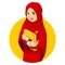 Muslim Woman with Hugging a Book Wearing Red Veil