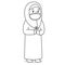 Muslim woman or mother religious character cartoon. greeting forgiveness in ramadan month, using mask and healthy protocol.