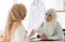 Muslim woman patient having consultation with female muslim doctor In clinic