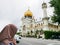 Muslim Woman Seeing Masjid Sultan or Sultan Mosque from Arab Street