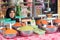 Muslim woman selling curry spices on a market in Mae Sot, Thailand on the Burmese border