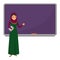 Muslim woman teacher standing in front of blackboard teaching student in classroom at school, college or university