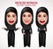 Muslim woman vector characters set wearing hijab black clothes