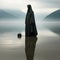 A Muslim woman in a veil or veil walks along the beach near the ocean.