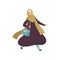 Muslim Woman Walking with Bag, Modern Arab Girl in Traditional Clothing in Daily Routine Activity Vector Illustration