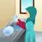 Muslim Woman Washing Dishes Illustration