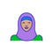 Muslim woman wearing hijab. Bold color cartoon style simplistic minimalistic icon for marketing and branding