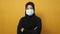 Muslim woman wearing hijab and mask during coronavirus covid pandemic new normal, woman wearing face protective mask, against
