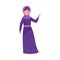 Muslim Woman Wearing Long Dress and Head Shawl Standing and Waving Hand Vector Illustration