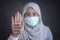 Muslim woman wearing mask to prevent coronavirus covid 19 pandemi