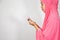 Muslim women hand holding the rosary in the mosque for prayer,  In the month of Ramadan Muslim religion Islamic worshiping god fai