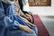 Muslim women praying in the mosque during Ramadan