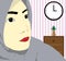 Muslim women stay at home looking at hours waiting for iftar time. stay at home. illustrated cartoon. vector illustration