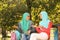 Muslim women talking on bench