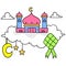 Muslim worship buildings, mosques above the clouds. cartoon emoticon. doodle icon drawing
