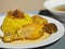 Muslim yellow rice with chicken Chicken Biryani with green sauce rice with curried chicken