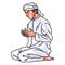 Muslim Young Man Pray Prayer Dua Drawing Cartoon Vector