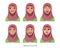 Muslim young woman wearing hijab. Set of emotions