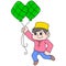 Muslim youth carrying balloons for the Eid Mubarak celebration, doodle icon image kawaii