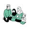 Muslims family praying in Ramadan, Hand drawn