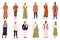 Muslims people set with cartoon flat happy young Muslim man woman characters in different clothes