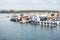 Mussel aquaculture boats anchored in the port of O Grove