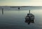 Mussel cultivation, boats at Scardovari lagoon