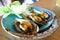 Mussel, grilled sea mussel or grilled mussel