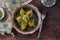 Mussel shaped special Turkish baklava with pistachio