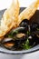 Mussels with baguette slice