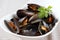 Mussels cooked with white wine sauce