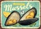 Mussels with lemon and parsley retro poster idea