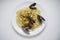 Mussels pasta with large shells