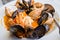 Mussels in shell with shrimps