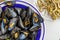 Mussels steamed in their juice with lemon. Mediterranean food, Spain