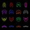 Mustache and beard, hairstyles neon icons in set collection for design. Stylish haircut vector symbol stock web