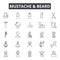 Mustache and beard line icons, signs, vector set, outline illustration concept