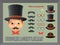 Mustache Bow Glasses Top Hat Gentleman Victorian Business Cartoon Icons Set English 3d Background Retro Vintage