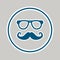 Mustache and glasses blue icon illustration design