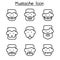 Mustache icons set in thin line style