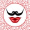 Mustache and Red Girl Lips Realistic Vector Hipster Illustration
