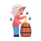 Mustached Beekeeper with Wooden Barrel on Honey Keeping Bee Engaged in Apiculture Vector Illustration