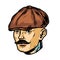 Mustached tattooed man head in irish cap