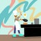 The mustachioed chef is showing how to cook, concept illustration image