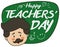 Mustachioed Educator with Chalkboard with Doodles for Teachers` Day Celebration, Vector Illustration
