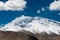 Mustagh Ata Mountain view from Karakul Lake in Pamir Mountains, Akto County, Kizilsu Kirghiz, Xinjiang, China.