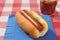 Mustard dog on a picnic table