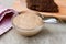 Mustard hamburger sauce in glass bowl