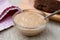 Mustard hamburger sauce in glass bowl