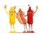 Mustard, hotdog and ketchup cuddling. Best friends